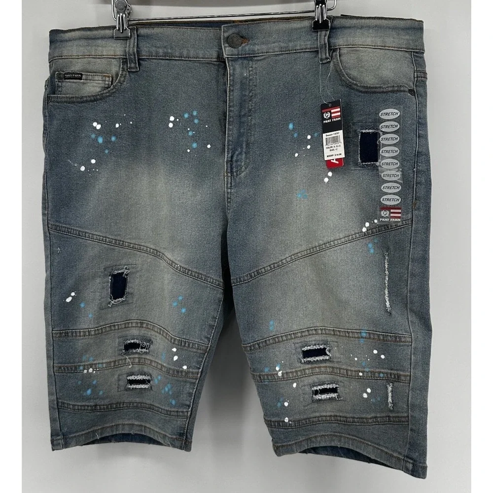 Phat Farm Stretch Denim Light Washed Distressed Jean Shorts Blue 42 NWT
